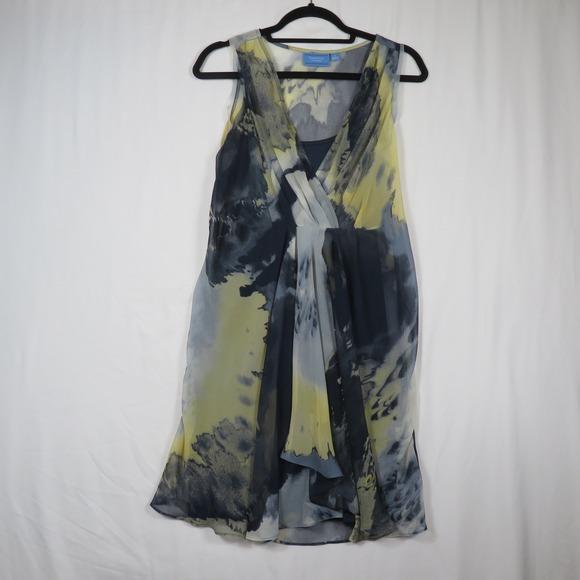 Simply Vera Vera Wang Dress Sleeveless Yellow‎ Blue Abstract Print Small - Picture 1 of 9